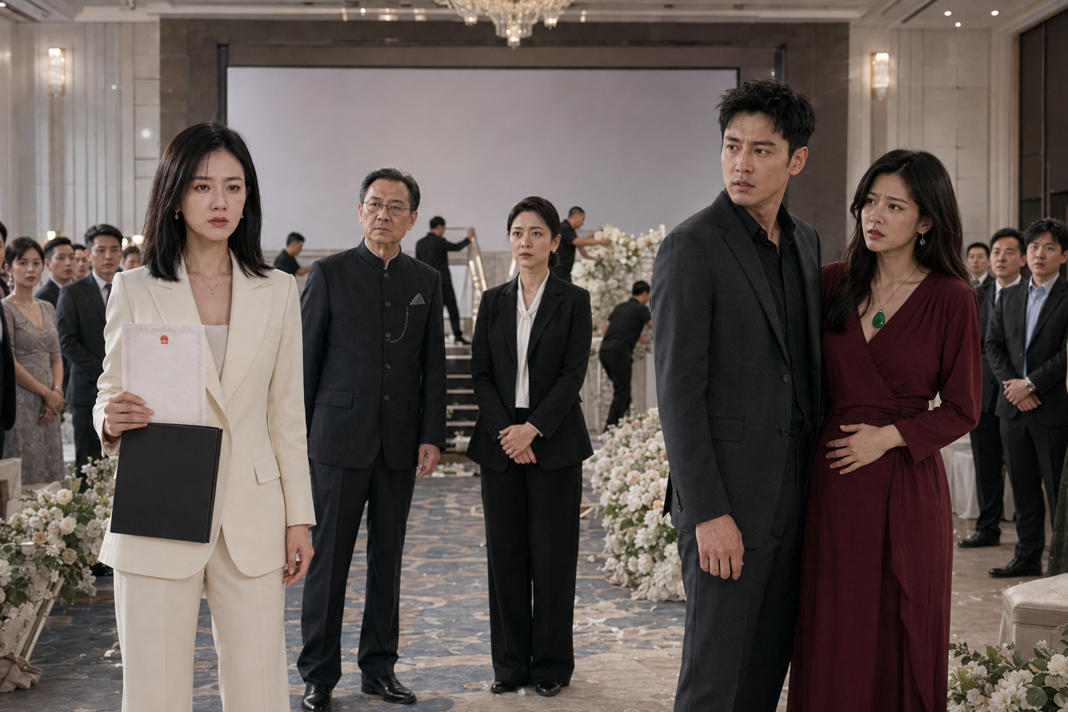 Lin Xia expone el matrimonio secreto de Gu Wei durante el evento que debía ser su boda.